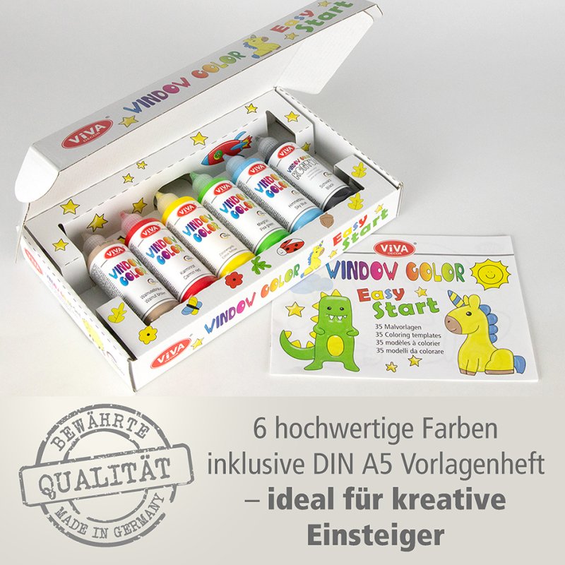 ViVA DECOR Viva KIDS Window Color Set Easy Start, 6x80ml contours, 35 motifs