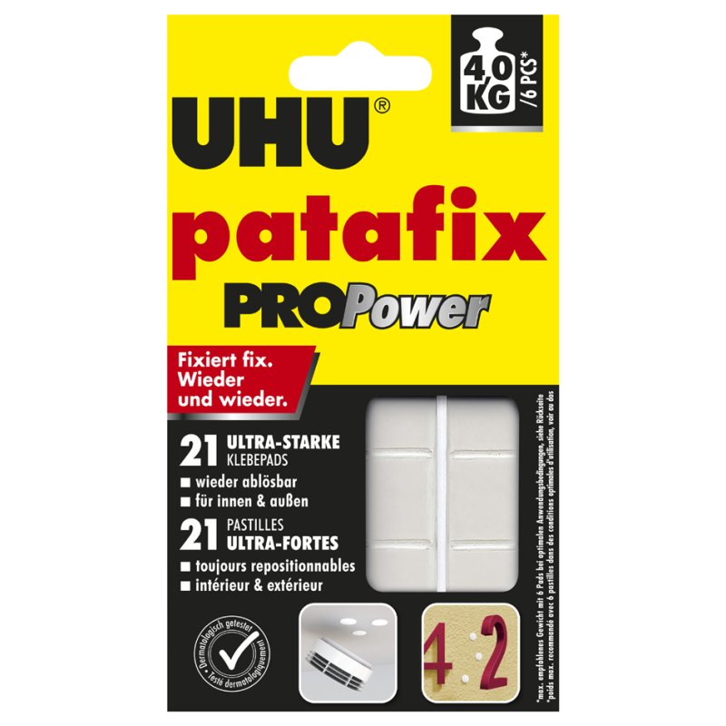 UHU patafix ProPower adhesive pads, reusable, white, 21 pieces