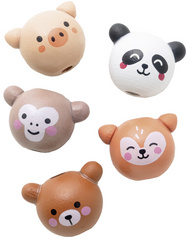 folia wooden beads 'CUTE ANIMALS', 18 mm, 5 motifs, 10 pieces