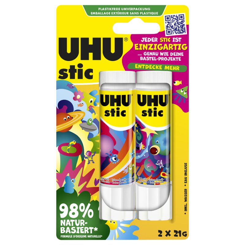 UHU lijmstift stic Unique, 3 x 8,2 g, gesorteerde kleuren