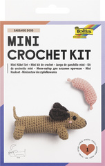 folia Mini-kit de crochet SAUSAGE DOG, fil de coton, 3 couleurs, avec guide