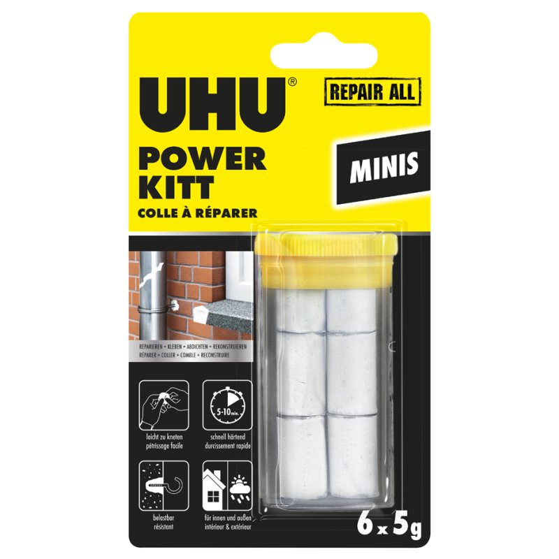 UHU REPAIR ALL Mini modelling compound, 6 x 5 g, white/grey/brown