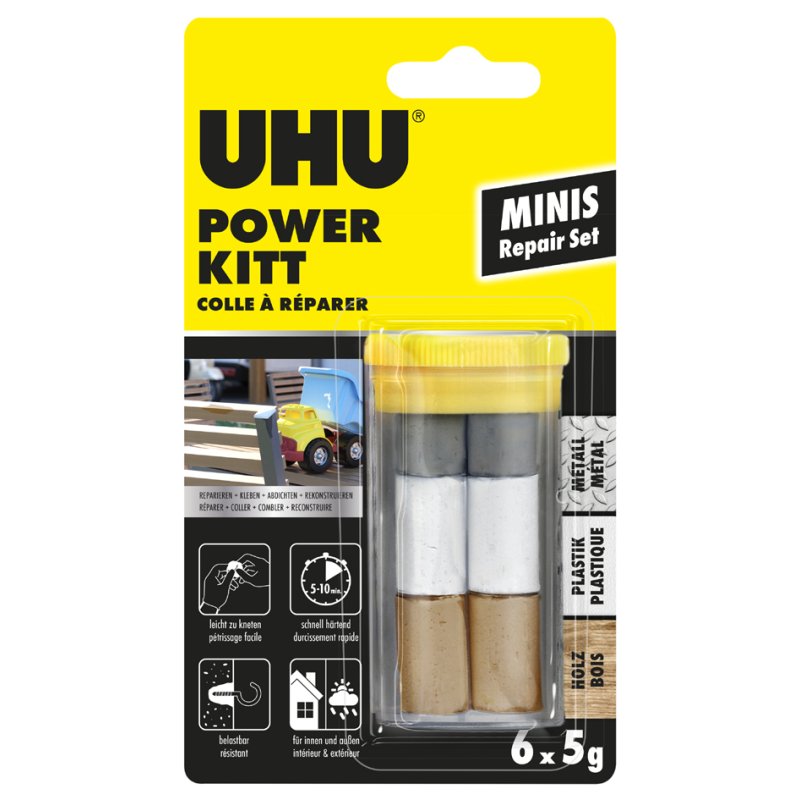UHU REPAIR ALL Mini modelling compound, 6 x 5 g, white/grey/brown