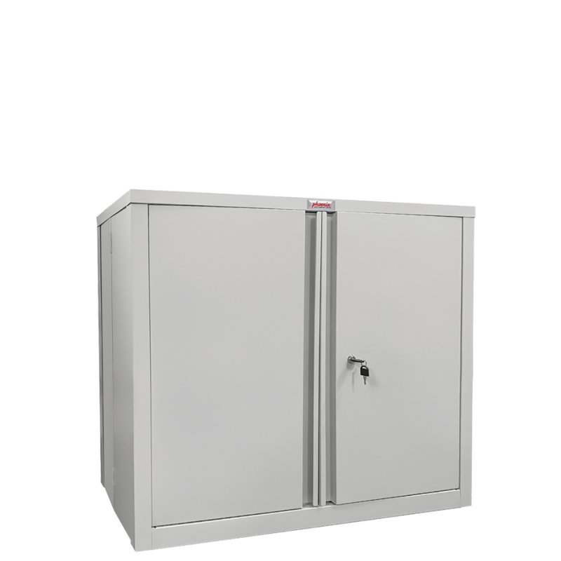 Phoenix armoire d'archivage acier pliable, 4 tablettes, verrouillable, gris clair