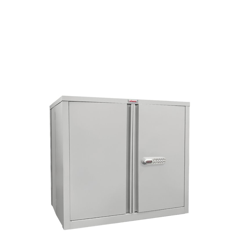 Phoenix armoire d'archivage pliable en acier, 3 tablettes, serrure électronique, gris clair