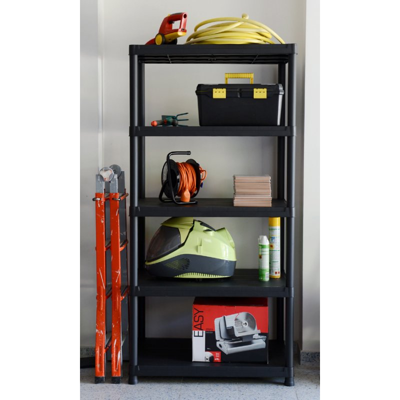 PAPERFLOW universal shelving unit, black, 5 shelves, 900×600×1800 mm