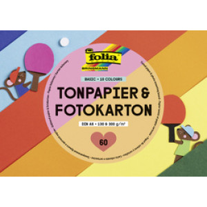 folia Gekleurd papier- en fotokartonblok BASIC, A6, 60 vel, gesorteerde kleuren