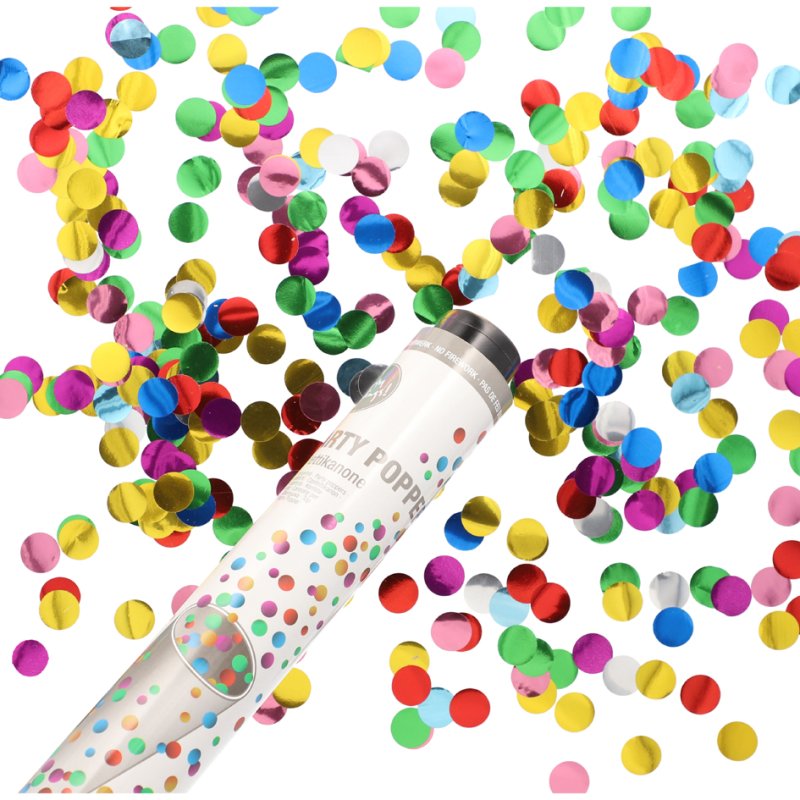 PAPSTAR Canon à confettis, mécanisme rotatif, rempli de confettis colorés, diamètre 44 mm