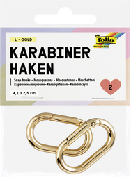 folia carabiner clip L, 41 x 25 mm, zinc alloy, gold, 2 pieces