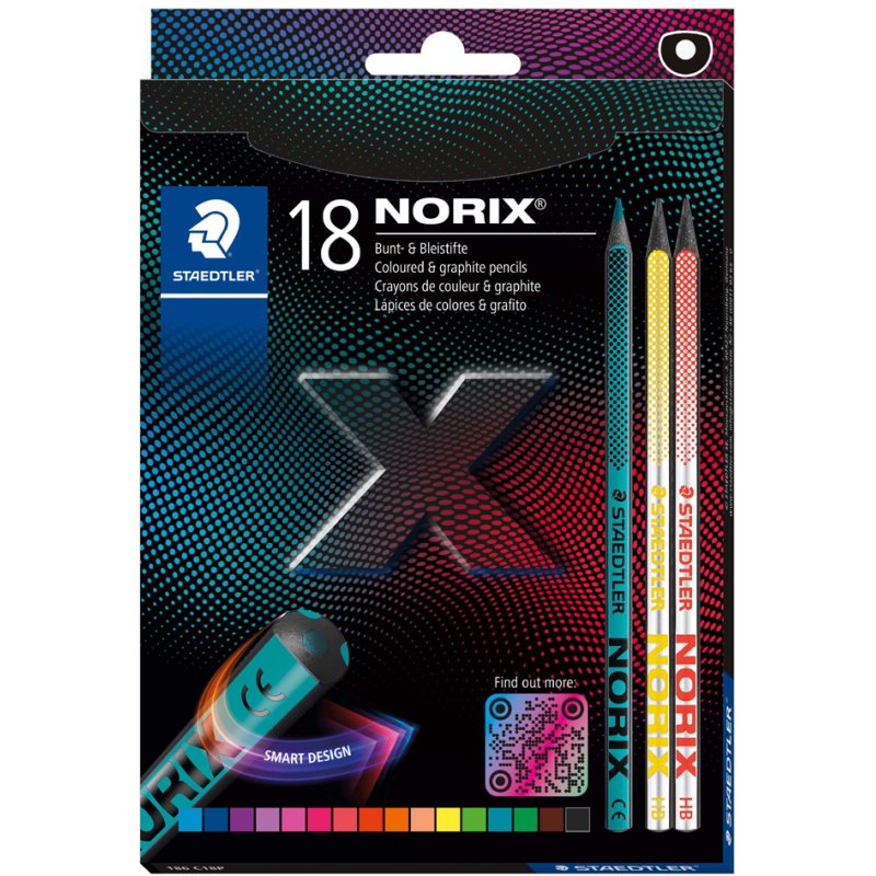 STAEDTLER crayons de couleur NORIX, 18 pièces, grip souple, 16 crayons + 2 crayons