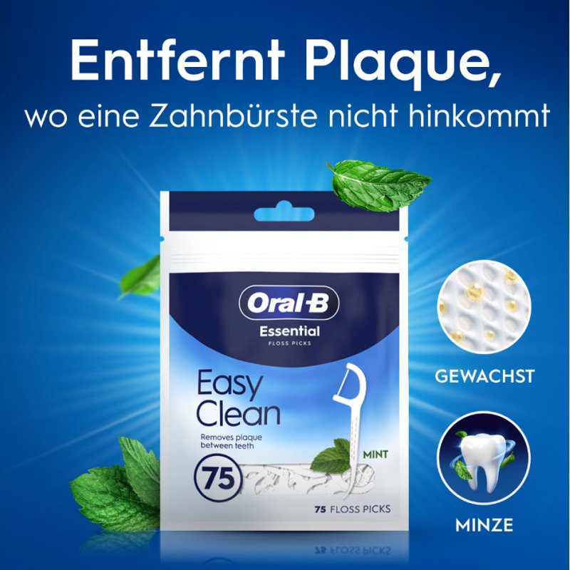 Oral-B tandenstokers Essential Floss, munt, 75 stuks
