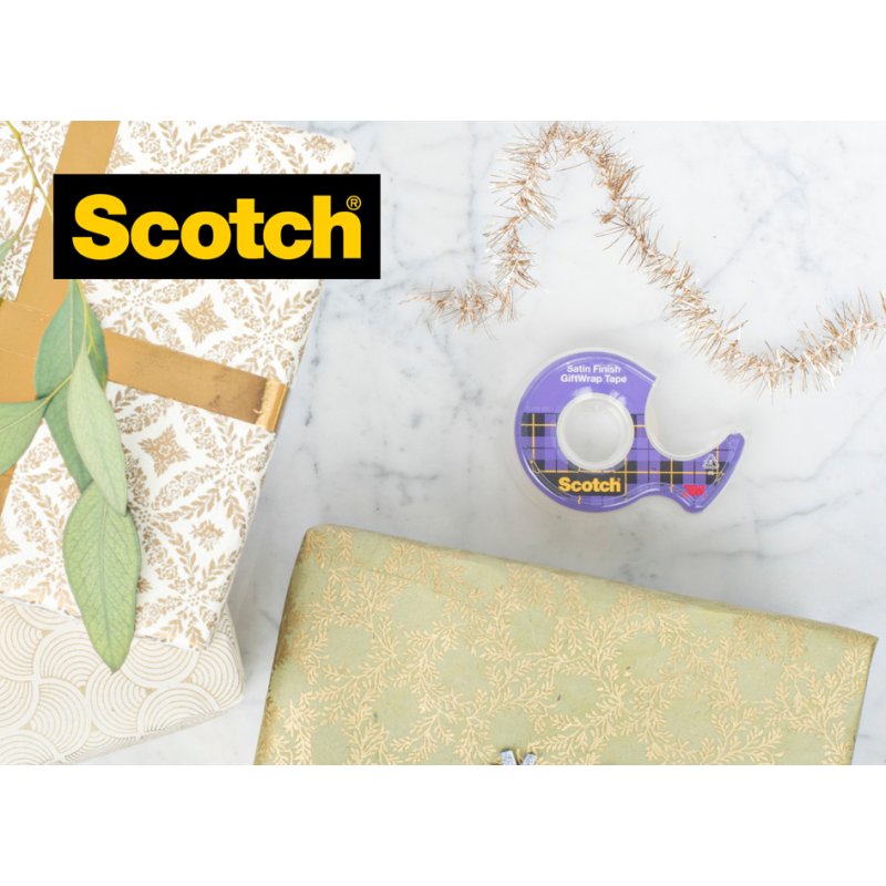 Scotch Ruban Cadeau GiftWrap, avec dérouleur manuel, 2 rouleaux 19 mm x 15 m