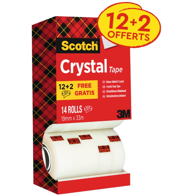 Scotch ruban adhésif Crystal Clear, 19 mm × 33 m, 14 rouleaux