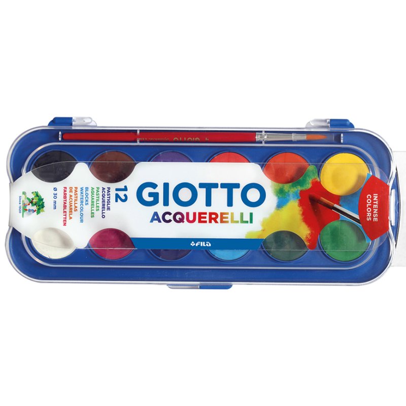 GIOTTO dekverfdoos, 12 kleuren, inclusief penseel, kunststof
