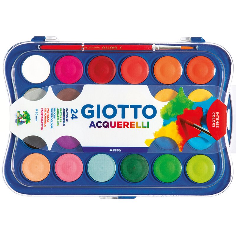 GIOTTO dekverfdoos, 12 kleuren, inclusief penseel, kunststof