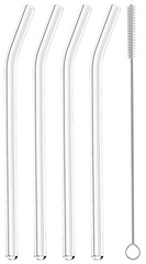 Metaltex pailles, verre borosilicate réutilisable, 4 pièces avec brosse de nettoyage
