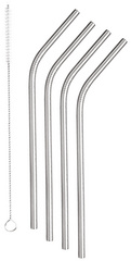 Metaltex reusable straws, silver, 4 pieces + brush