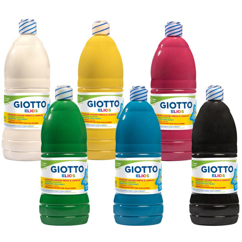 GIOTTO Peinture gouache ELIOS, 6 pièces, assorties de couleurs, 1.000 ml