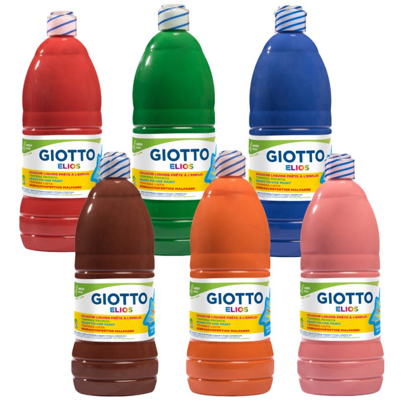 GIOTTO Peinture gouache ELIOS, 6 pièces, assorties de couleurs, 1.000 ml