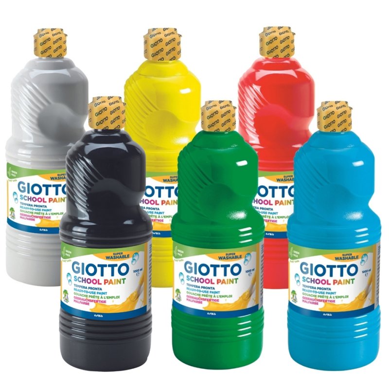 GIOTTO Gouacheverf SCHOOL PAINT, 1000 ml, gekleurd gesorteerd, 6 stuks
