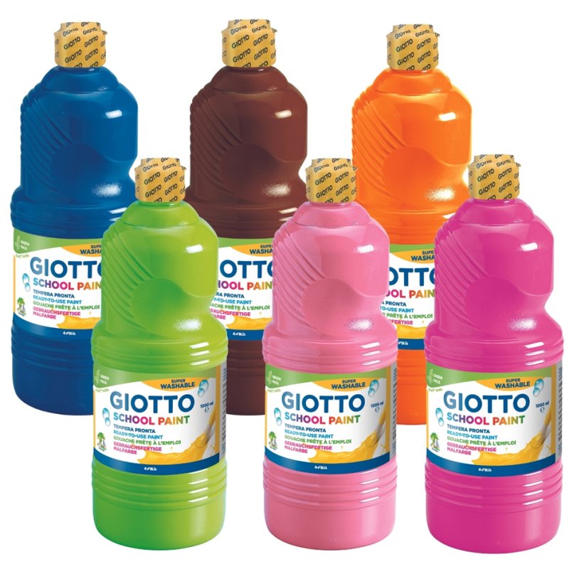 GIOTTO Gouacheverf SCHOOL PAINT, 1000 ml, kleuren gesorteerd, 6 stuks