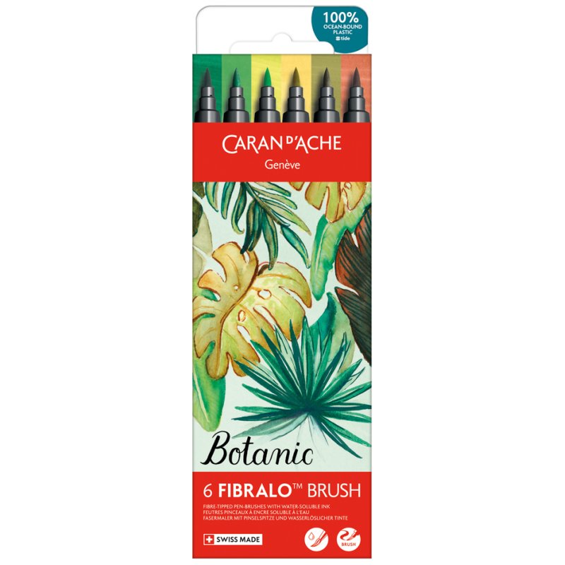 CARAN D'ACHE stylos FIBRALO Brush PASTEL, pointe pinceau, 6 pièces, 0,5-5 mm