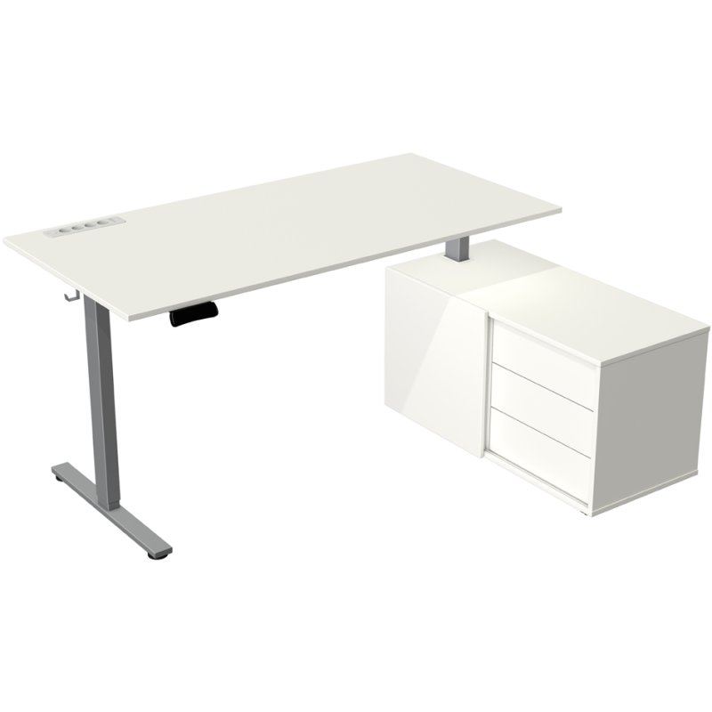 kerkmann Complete workstation Move New Base, electrically height-adjustable, with sideboard, white