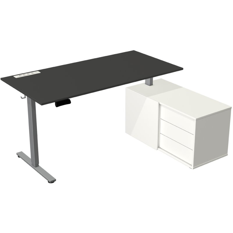 kerkmann Complete workstation Move New Base, electrically height-adjustable, with sideboard, white