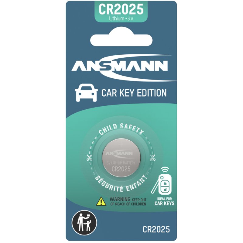 ANSMANN CR2025 lithium button cell, 3.0 Volt, car key