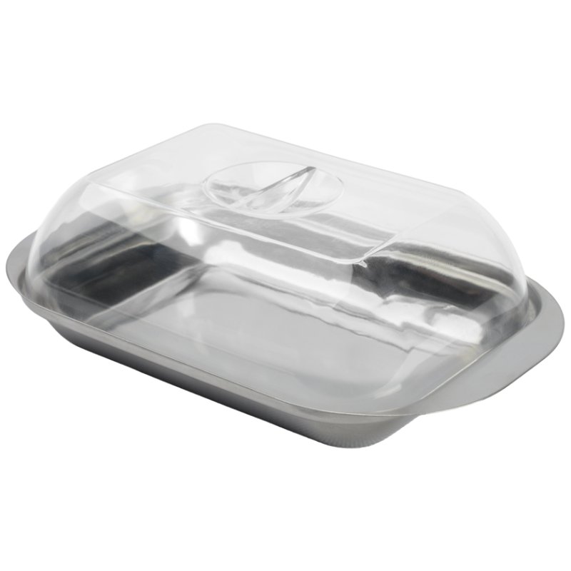 metaltex Butter Dish, stainless steel with transparent lid, silver, 100×160×46 mm