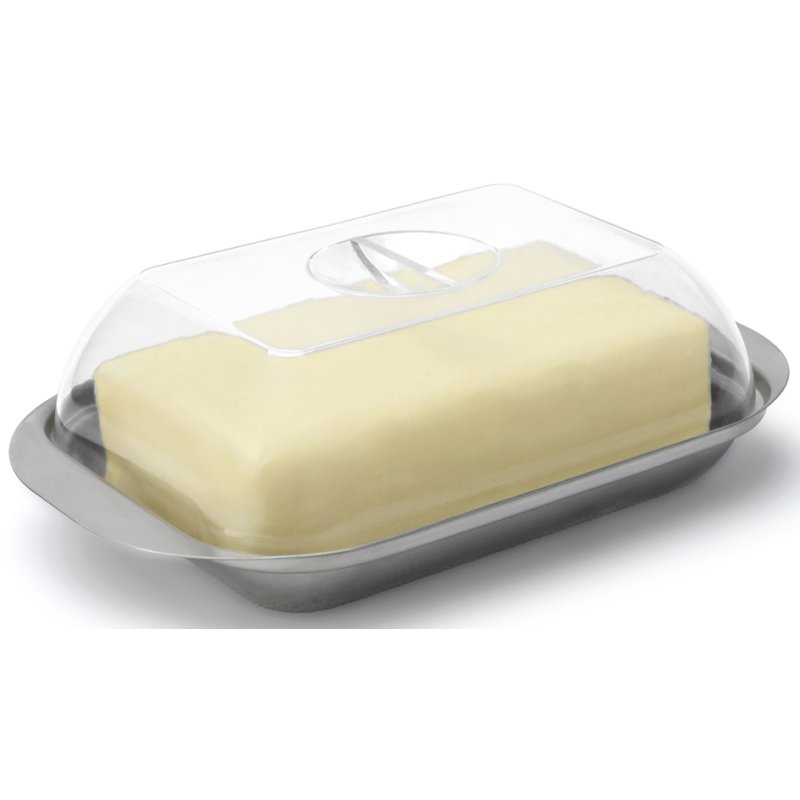 metaltex Butter Dish, stainless steel with transparent lid, silver, 100×160×46 mm