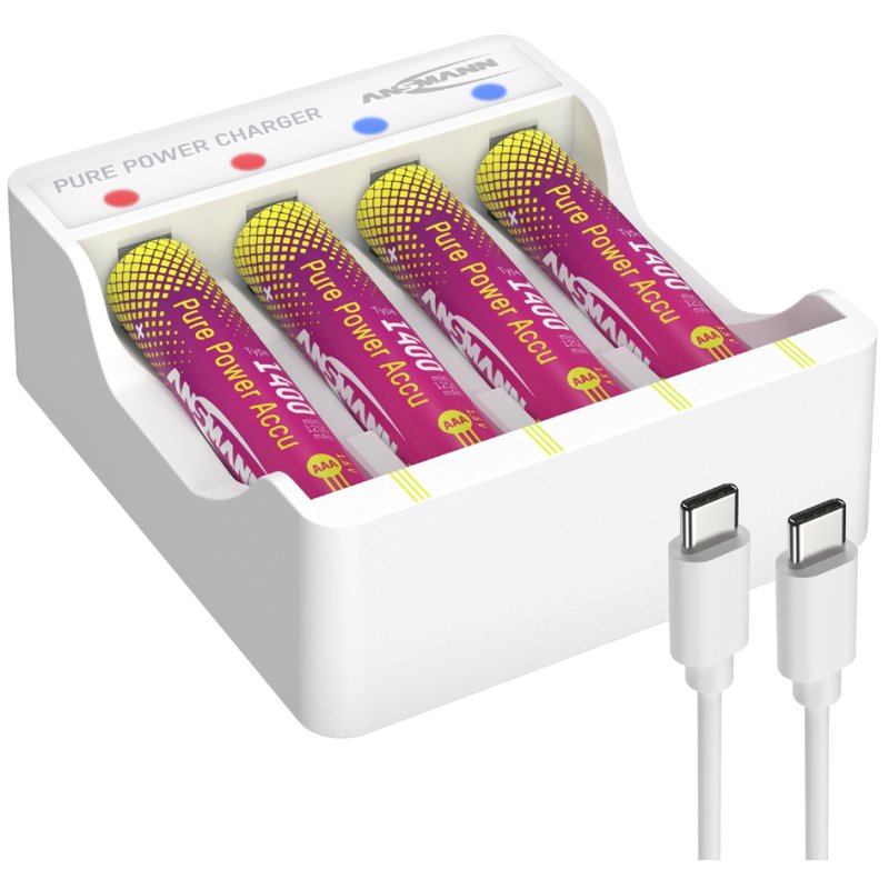 ANSMANN Lithium Charger Set, white, 4x AAA rechargeable batteries including cable