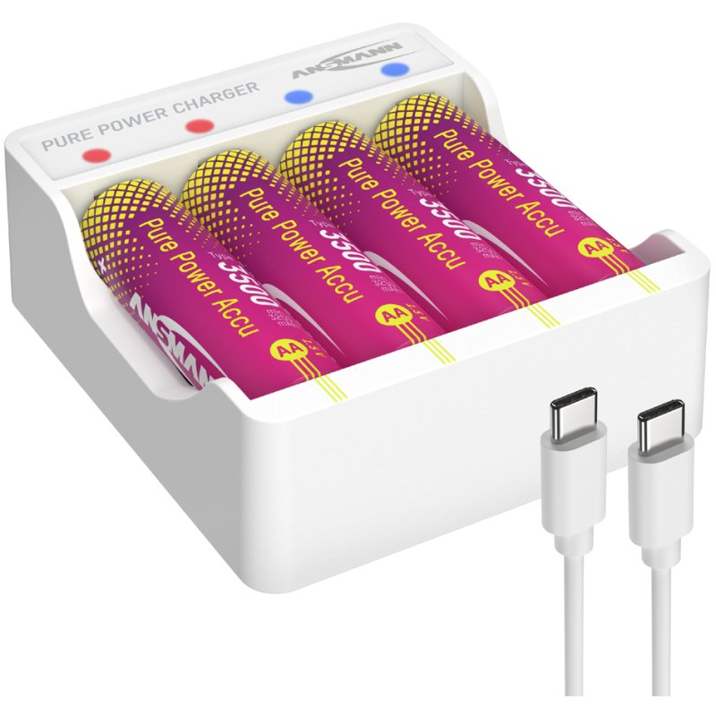 ANSMANN ladegeraat Pure Power, wit, USB-C, 4x AA accu