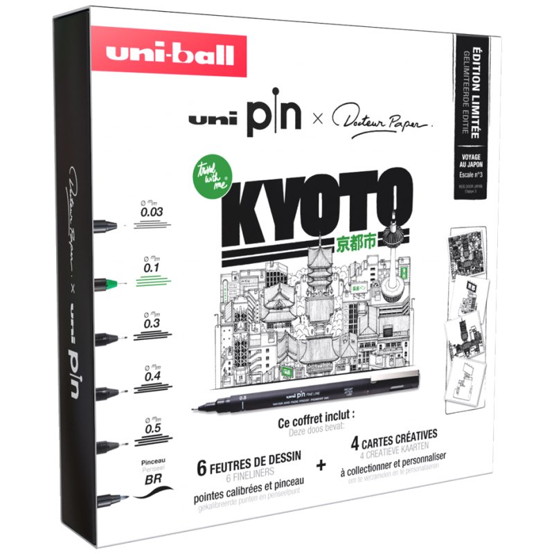 uni-ball PIN KYOTO fineliner, 6-piece set, waterproof