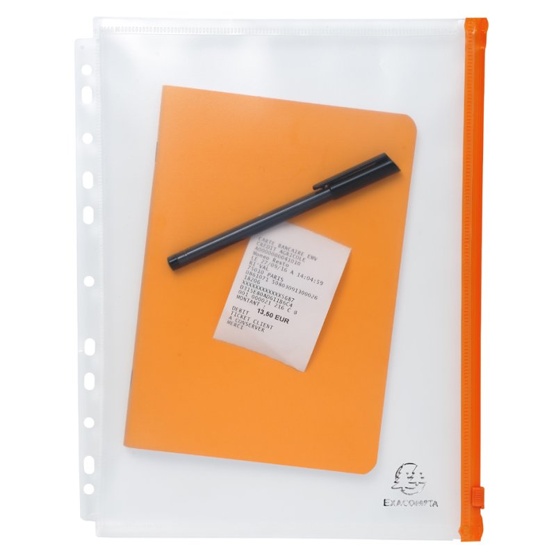 EXACOMPTA zip folders A4, clear/orange, PP 0.15 mm, 5 pieces