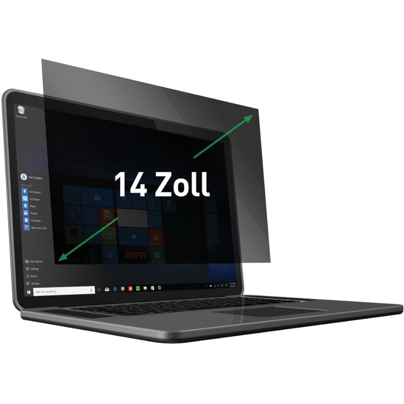 LEITZ Privacy Filter 14 inch 16:9, black, blue light filter, anti-reflective coating
