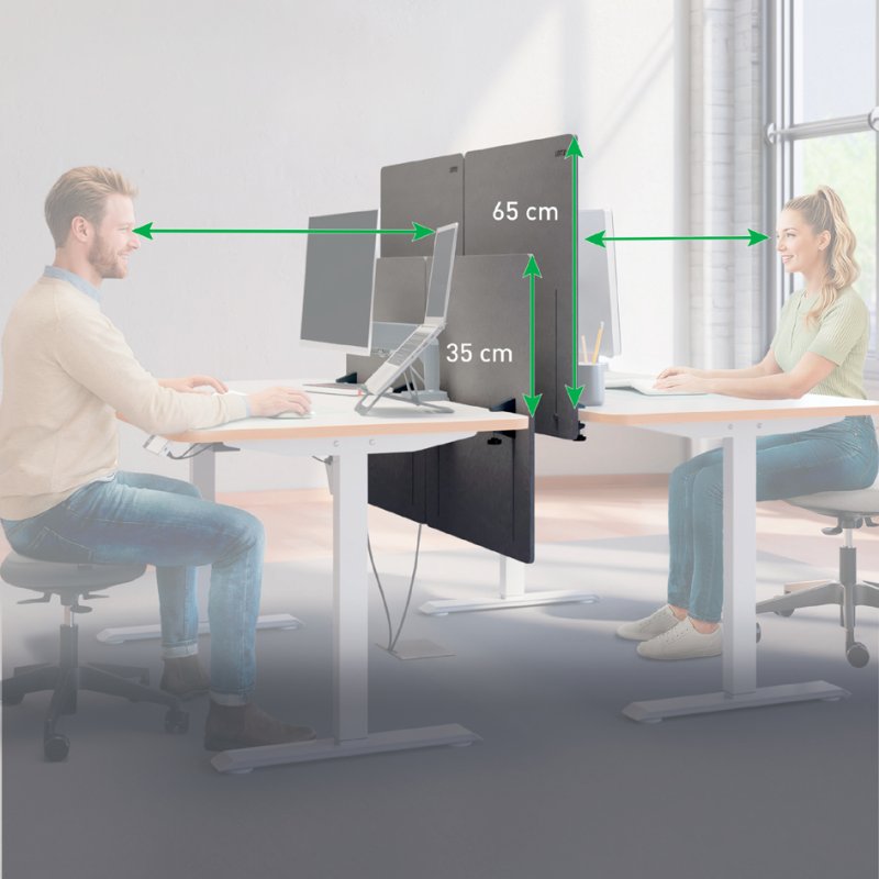 LEITZ akoestische bureauscherm, grijs, in hoogte verstelbaar 350-650 mm