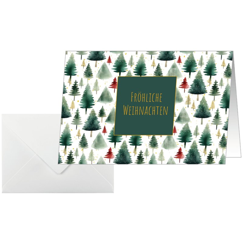 sigel kerstkaart Little Pines, groen/wit, 25 stuks + enveloppen