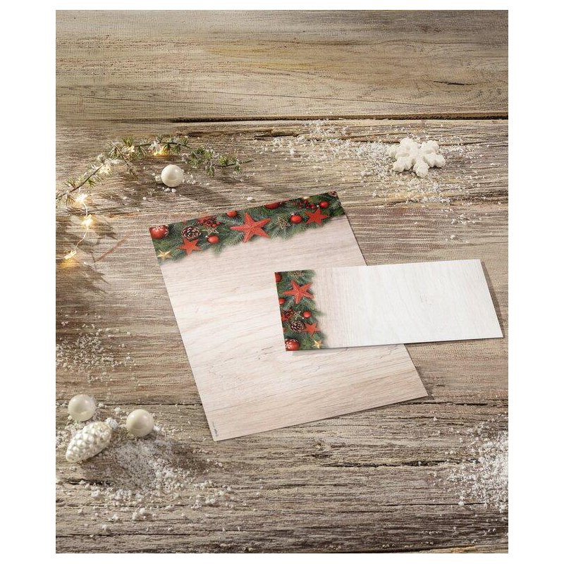 Sigel enveloppe Noël chalet, 110 × 220 mm, motif brindilles de sapin, 50 pièces