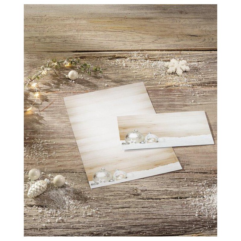 Sigel enveloppe de Noël pliée Noël Convivial, 110 × 220 mm, aspect bois beige & blanc, 50 pièces