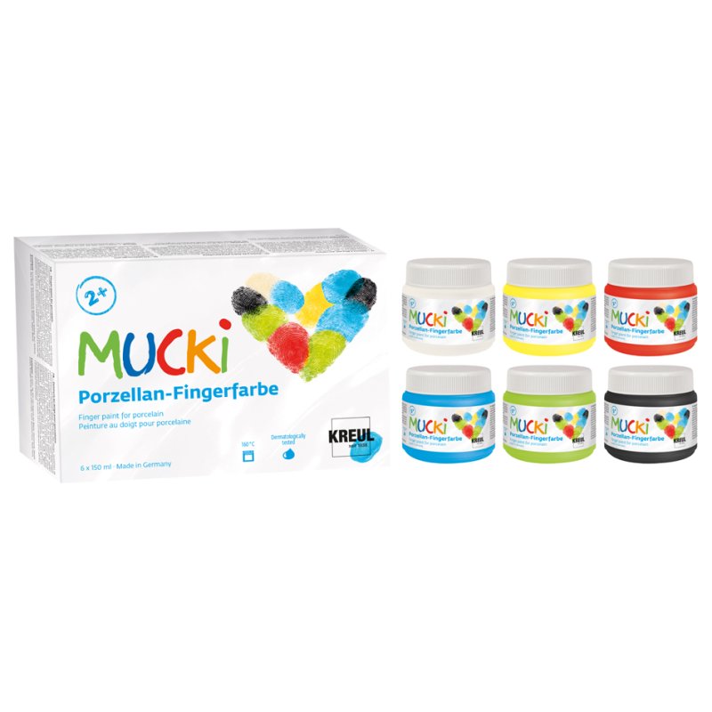 KREUL MUCKI porseleinverf, set 6 kleuren, 150 ml per potje