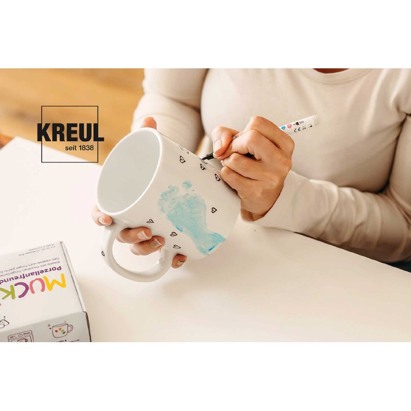 KREUL MUCKI porcelain paint, set of 6 colours, 50 ml + marker