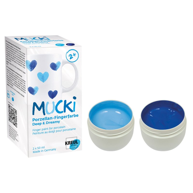 KREUL MUCKI porcelain paint, water-based, 2×50 ml, sky blue and deep sea blue