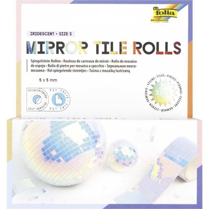 folia Mirror stones self-adhesive, 5 x 5 mm, iridescent, 2 rolls