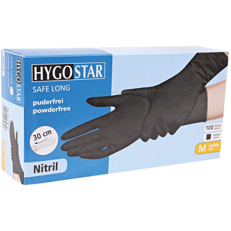 HYGOSTAR nitril handschoenen SAFE LONG, XL, zwart, poedervrij, 100 stuks