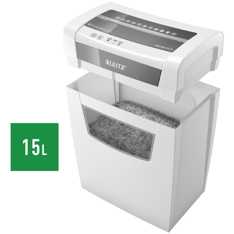 LEITZ Shredder IQ Home Office S, white/silver, P-4, 8 sheets, 15 litres
