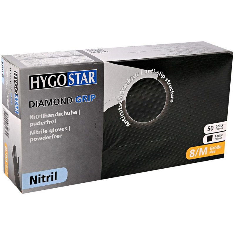 HYGOSTAR gants nitrile Diamond Grip, noir, taille 10, 50 pièces