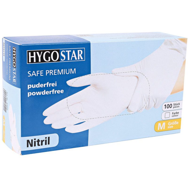 HYGOSTAR gants nitrile SAFE PREMIUM, taille S, blanc, 100 pièces