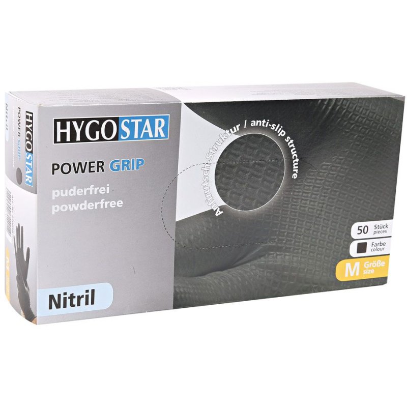 HYGOSTAR gants en nitrile Power Grip, noir, taille 9, 50 pièces