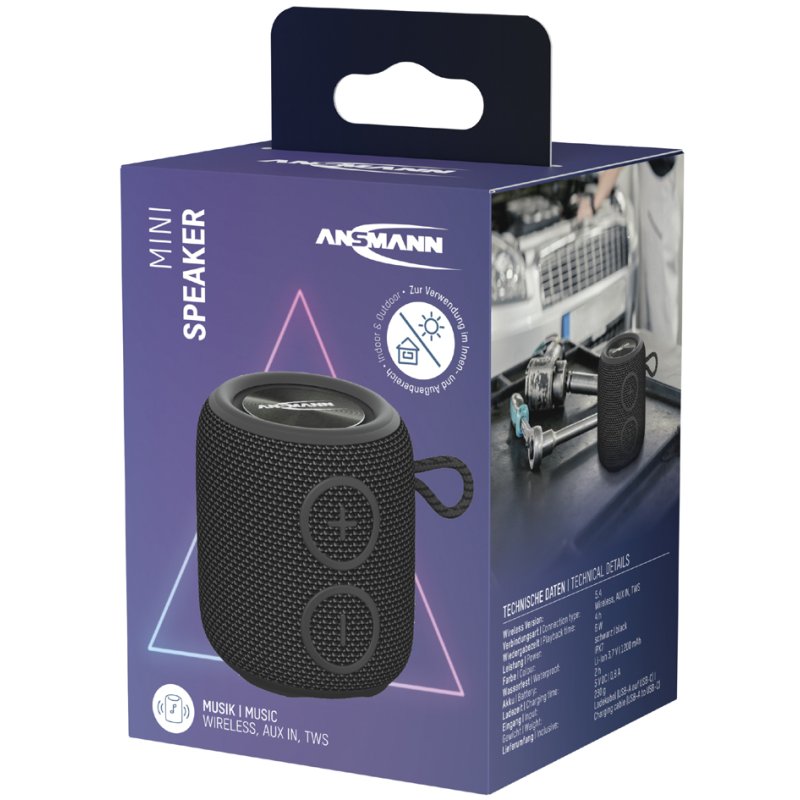 ANSMANN BTS-Mini Enceinte Bluetooth, noir, 80 mm, étanche IPX7